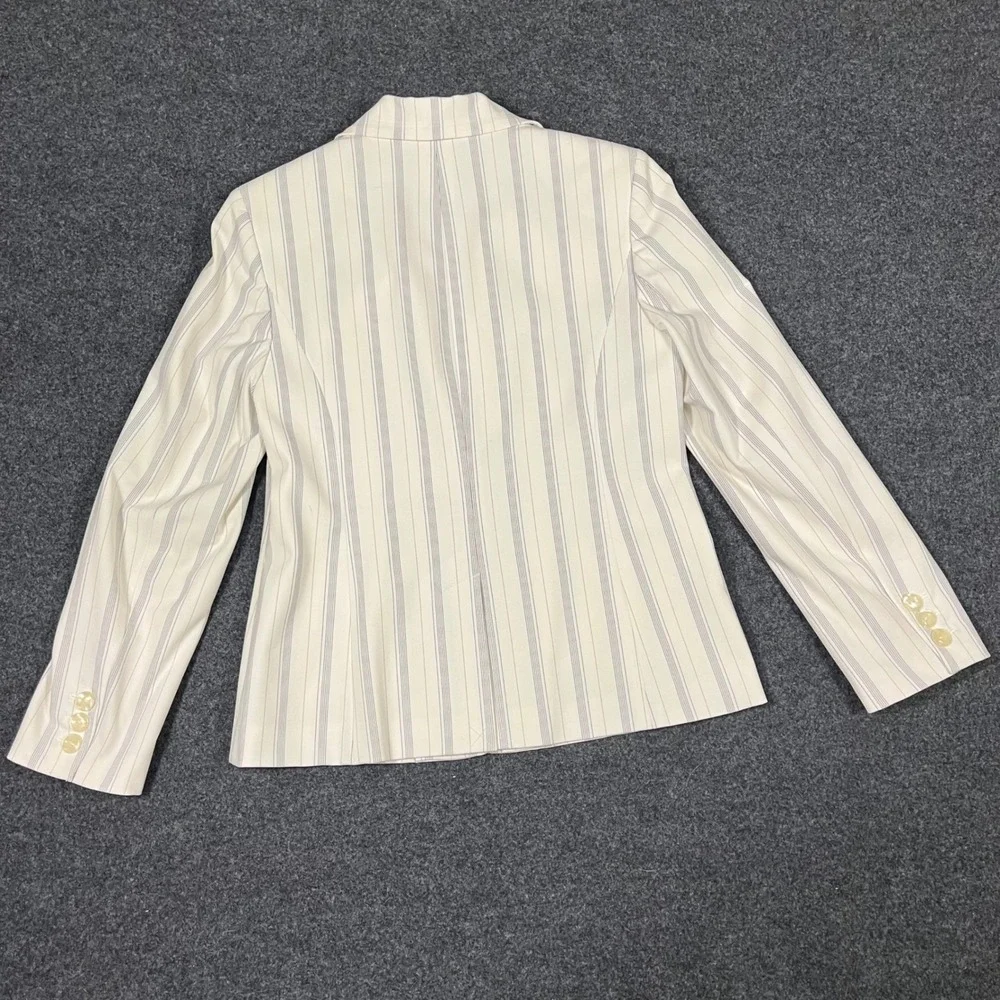 Amanda Smith Womens Pinstripe Blazer Ivory‎ Navy Single Button Stretch Jacket 6